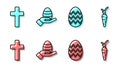 Set line Easter egg, Christian cross, Human hand and easter egg and Carrot icon. Vector Royalty Free Stock Photo