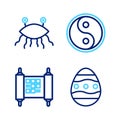 Set line Easter egg, Decree, paper, parchment, scroll, Yin Yang and Pastafarianism icon. Vector Royalty Free Stock Photo