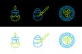 Set line Easter egg in a wicker nest, Burning candle and paint brush icon. Vector