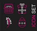 Set line Easter egg, Willow leaf, Gift box and Basket with easter eggs icon. Vector Royalty Free Stock Photo