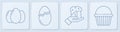 Set line Easter eggs, Human hand and easter cake, Broken egg and Easter cake. White square button. Vector Royalty Free Stock Photo