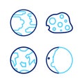 Set line Eclipse of the sun, Planet Earth, Asteroid and Mercury icon. Vector Royalty Free Stock Photo