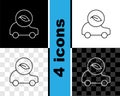 Set line Eco car concept drive with leaf icon isolated on black and white, transparent background. Green energy car Royalty Free Stock Photo