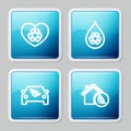 Set line Eco friendly heart, Recycle clean aqua, car drive with leaf and house icon. Vector Royalty Free Stock Photo