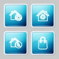 Set line Eco House with recycling, , friendly house and Shopping bag icon. Vector