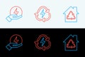 Set line Eco House with recycling, Lightning bolt and Battery recycle icon. Vector Royalty Free Stock Photo