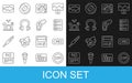 Set line EDM electronic dance music, Record button, Music playlist, Vinyl player with vinyl disk, Headphones, Drums