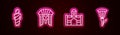 Set line Egypt mummy, Egyptian pharaoh, house and lotus. Glowing neon icon. Vector