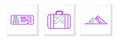 Set line Egypt pyramids, Cruise ticket for traveling by ship and Suitcase and stickers icon. Vector Royalty Free Stock Photo