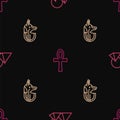Set line Egypt pyramids, Egyptian anubis and Cross ankh on seamless pattern. Vector