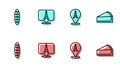 Set line Eiffel tower, French baguette bread, and Cherry cheesecake slice icon. Vector Royalty Free Stock Photo