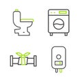 Set line Electric boiler, Industry metallic pipe, Washer and Toilet bowl icon. Vector