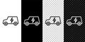 Set line Electric car and electrical cable plug charging icon isolated on black and white, transparent background Royalty Free Stock Photo