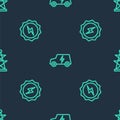 Set line Electric car, Lightning bolt and tower on seamless pattern. Vector Royalty Free Stock Photo