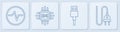 Set line Electric circuit scheme, USB cable cord, Processor with microcircuits CPU and Electric plug. White square Royalty Free Stock Photo