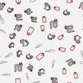 Set line Electric glove, plug, Soldering iron and Battery charge on seamless pattern. Vector Royalty Free Stock Photo