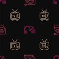 Set line Electric iron, Retro tv and Shower head on seamless pattern. Vector Royalty Free Stock Photo