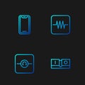 Set line Electric light switch, Ohmmeter, Mobile phone and Resistor in electronic circuit. Gradient color icons. Vector Royalty Free Stock Photo