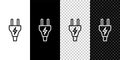 Set line Electric plug icon isolated on black and white, transparent background. Concept of connection and disconnection