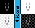 Set line Electric plug icon isolated on black and white, transparent background. Concept of connection and disconnection