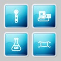 Set line Electric toothbrush, Blood pressure, Test tube and flask and Medical protective mask icon. Vector Royalty Free Stock Photo