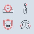 Set line Electric toothbrush, Dental protection, plate and Otolaryngological head reflector icon. Vector