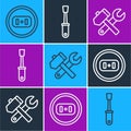 Set line Electrical outlet, Hammer and wrench spanner and Screwdriver icon. Vector