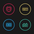 Set line Electrical outlet, House, Keyboard and Robot vacuum cleaner icon. Vector