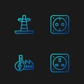 Set line Electrical outlet, Nuclear power plant, tower line and . Gradient color icons. Vector