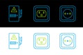 Set line Electrical outlet, panel and in the USA icon. Vector