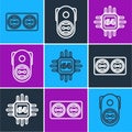 Set line Electrical outlet, Processor with microcircuits CPU and Electrical outlet icon. Vector Royalty Free Stock Photo