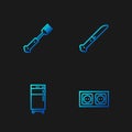 Set line Electrical outlet, Refrigerator, Fork and Knife. Gradient color icons. Vector