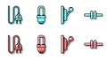 Set line Electrical panel, Electric plug, LED light bulb and Electric circuit scheme icon. Vector Royalty Free Stock Photo
