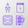 Set line Electrical panel, outlet, Power bank and plug icon. Vector