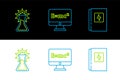 Set line Electrical panel, Test tube and flask and Equation solution icon. Vector