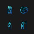 Set line Electronic cigarette, Vape liquid bottle, mod device and Tobacco leaf. Gradient color icons. Vector Royalty Free Stock Photo