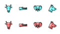 Set line Elephant, Cow head, Crocodile and Dog icon. Vector