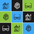 Set line Elevator for disabled, Blind glasses and Smart watch icon. Vector