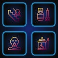 Set line Elevator for disabled, Head of deaf and dumb, Disabled elevator and Syringe. Gradient color icons. Vector