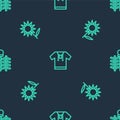 Set line Embroidered shirt, Sunflower and Wicker fence on seamless pattern. Vector