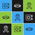 Set line Emergency - Star of Life, Awareness ribbon and Medical protective mask icon. Vector