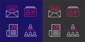 Set line Employee hierarchy, Search job, Resume and Project team base icon. Vector