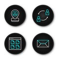 Set line Envelope, Browser files, Human resources and Worker location icon. Vector