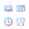 Set line Envelope, Clock, Laptop with envelope and Website and envelope. Gradient color icons. Vector