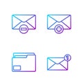 Set line Envelope, Document folder, Delete envelope and Received message concept. Gradient color icons. Vector Royalty Free Stock Photo