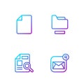 Set line Envelope, Document with graph chart, File document and folder. Gradient color icons. Vector Royalty Free Stock Photo