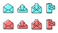 Set line Envelope, Envelope, Upload inbox and Mobile and envelope icon. Vector