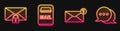 Set line Envelope, Mail message lock password, Mail box and Speech bubble chat. Glowing neon icon. Vector