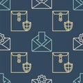 Set line Envelope setting, Envelope with shield and Envelope on seamless pattern Royalty Free Stock Photo