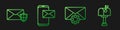 Set line Envelope setting, Envelope with shield, Mobile and envelope and Mail box. Gradient color icons. Vector